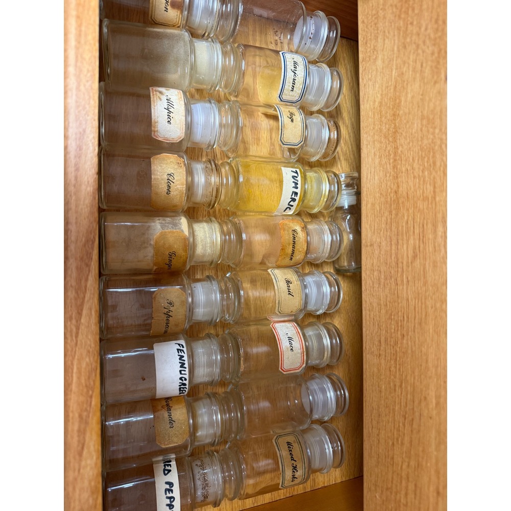 Vintage Italian Glass Spice Jars with Stopper Set of 18 Made in Italy Apothecary